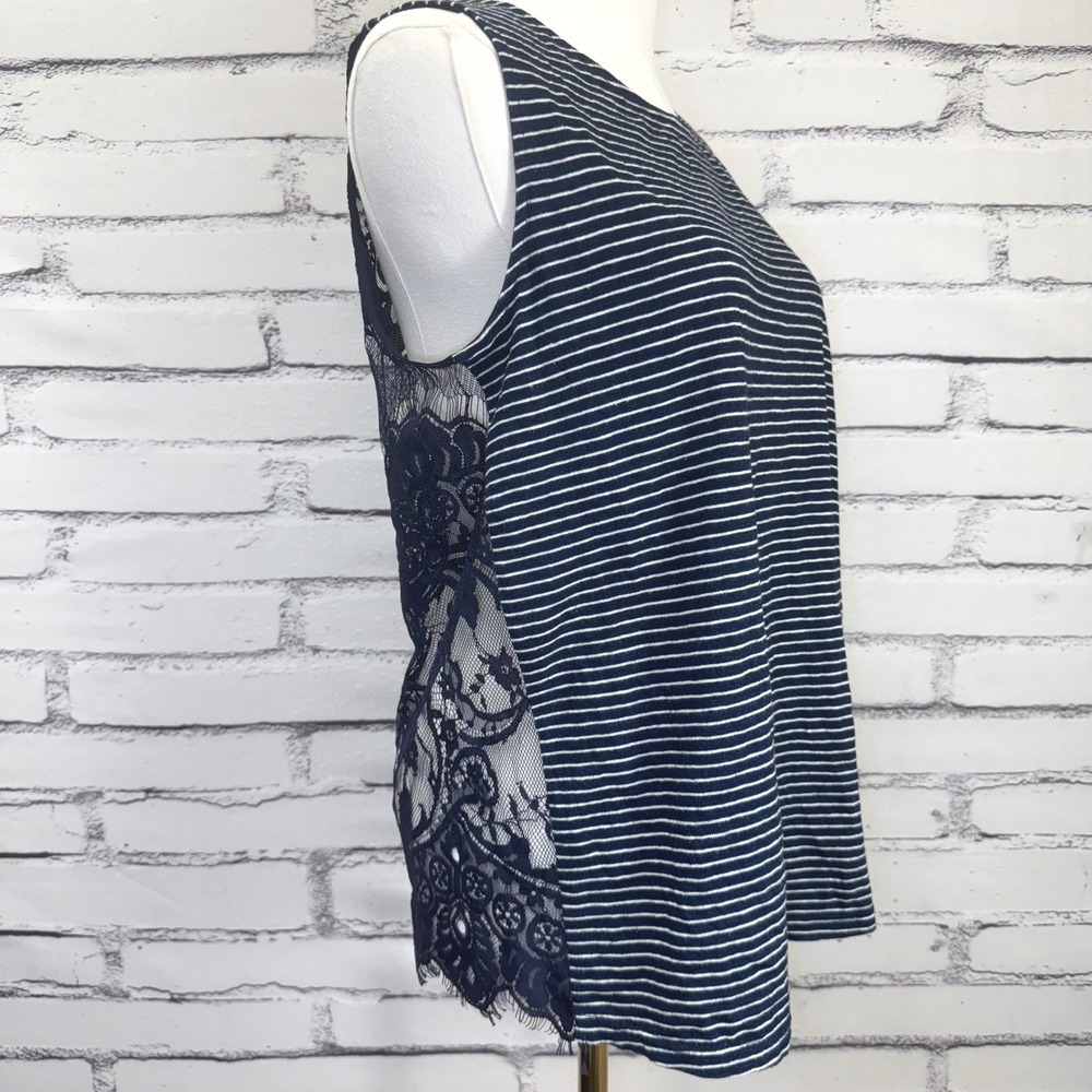 Cupcakes and Cashmere Navy White Striped Lace Back Tank Top Womens Size Medium - Picture 3 of 16